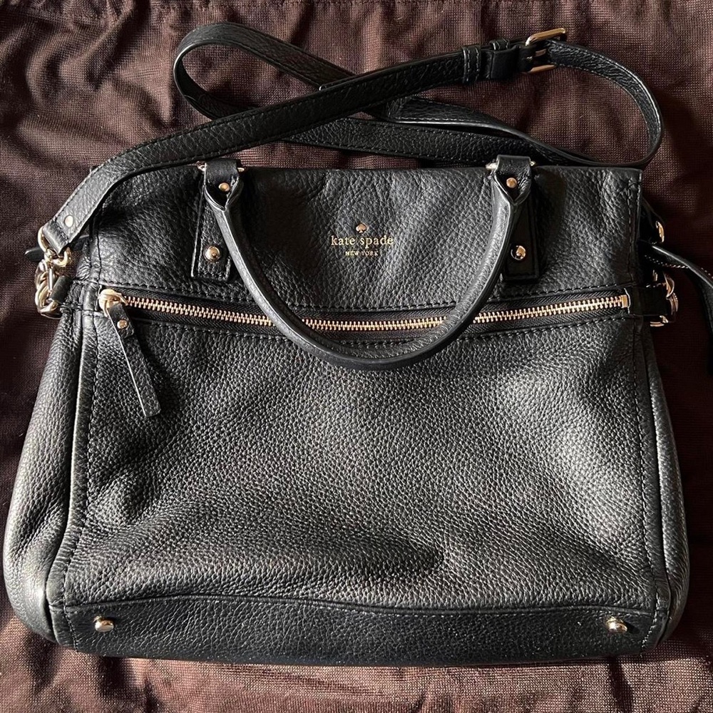 Kate Spade Black Leather Handbag with gold hardware